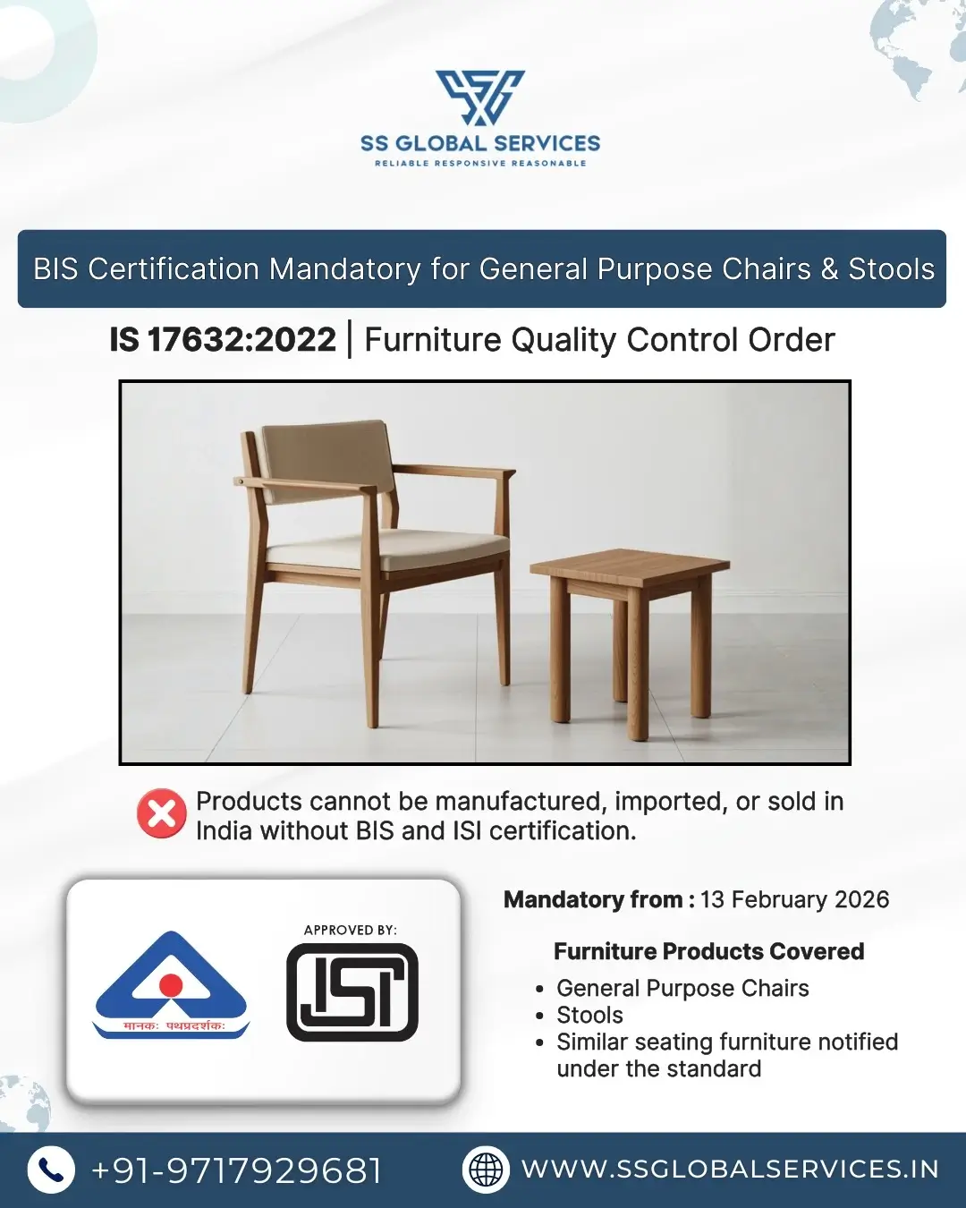 BIS Certification Mandatory for General Purpose Chairs & Stools – IS 17632:2022