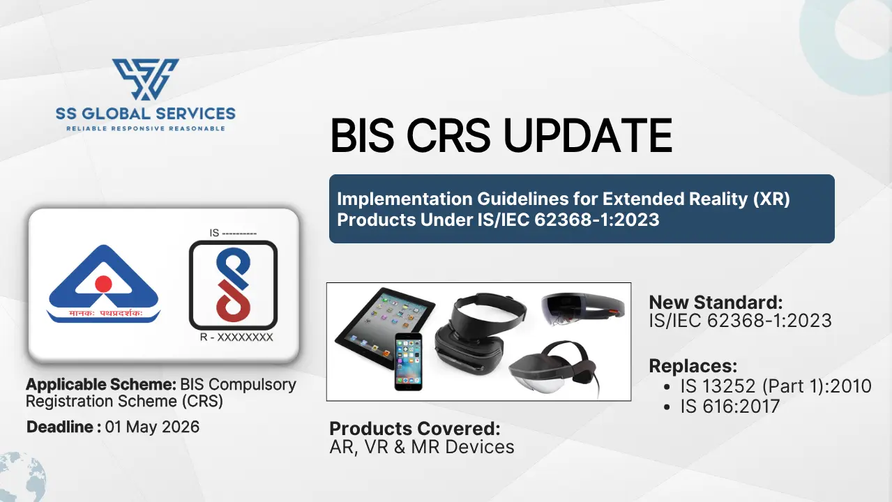 Extended Reality AR VR MR devices BIS certification India IS IEC 62368-1 update