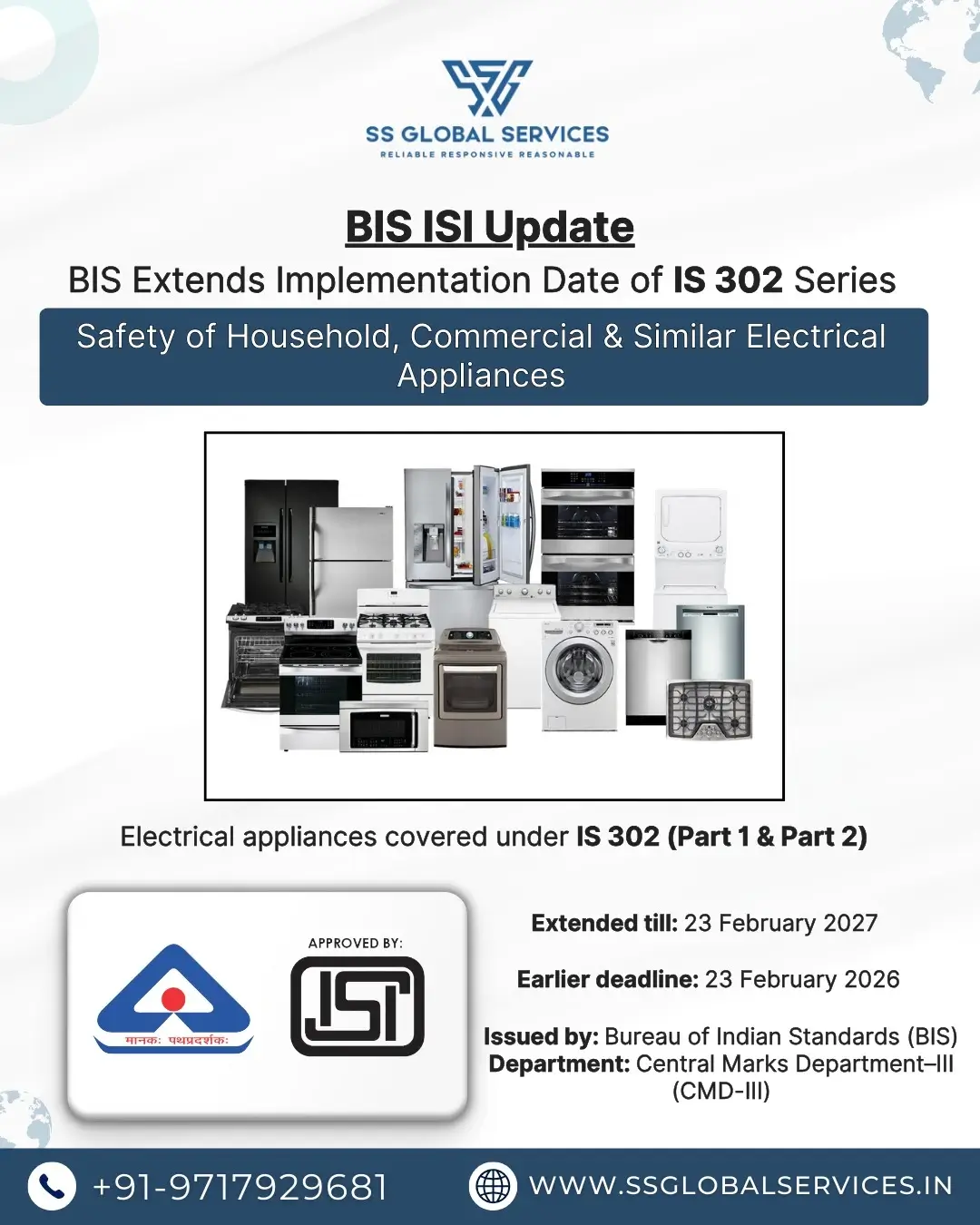 BIS IS 302 Series Implementation Date Extended for Electrical Appliances until 23 February 2027